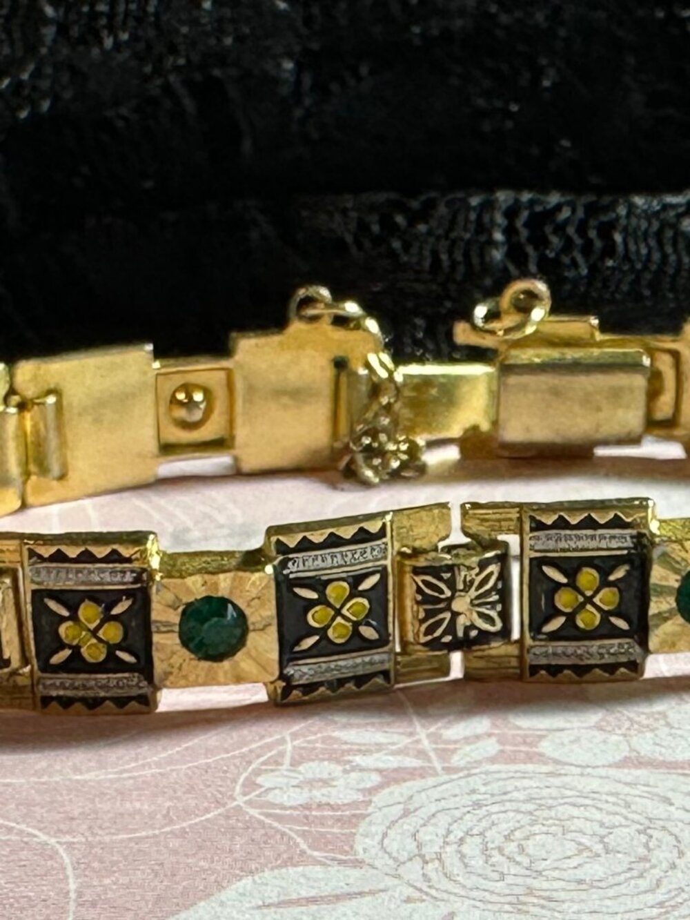 Vintage Damasquinado De Oro Gold 18k and 24k Foil Art Spanish Link Bracelet